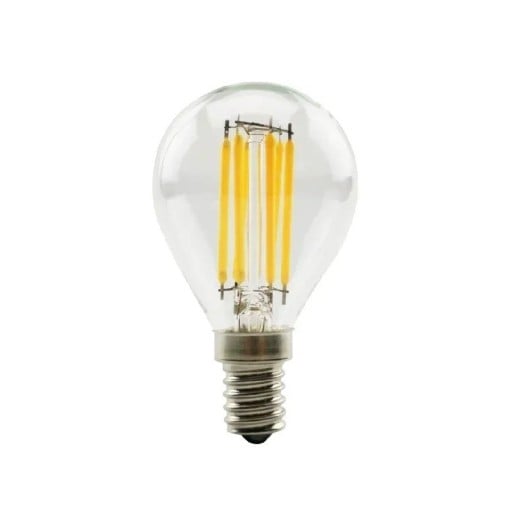 Ampoule LED filament G45 Petite ampoule ronde Douille E14 6 W 220 V Dimensions 75 x 45 mm Verre clair Blanc chaud Pour lustre et applique murale