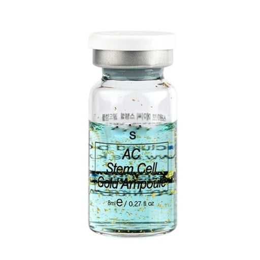 Ampule AC Stem Cell Gold 8 ml til pleje af problematisk og sensitiv hud med tendens til akne og irritation, i en glasflaske