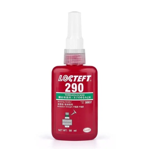 Anaeróbne závitové lepidlo 290 50 ml stredná pevnosť kapilárnej penetrácie pre hotové spoje závity M2–M12 tesnia trhliny do 0,25 mm