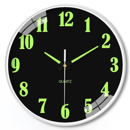 Analog Wall Clock 20 cm Black Design Glowing Hands and Numbers Night Time Readability Designer Clock for Home Office