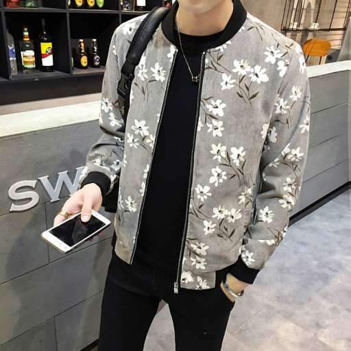 Ανδρικό ανοιξιάτικο μπουφάν με λουλούδια - Γκρι