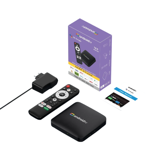Android 14 TV Box 4K Streamovací přehrávač médií Wifi 2.4G/5G Bluetooth Google Assistant HDMI LAN Dálkový ovladač Adaptér