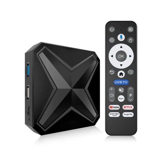 Android TV box Android 16 8K Ultra HD 8 GB RAM 128 GB opslag Rockchip 3518 LAN duale WiFi en Bluetooth 5.4 Spraak afstandsbediening Zwart Voor TV