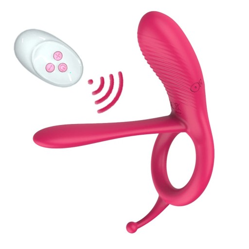 Anel vibratório rosa com 3 zonas de estimulação, controlo remoto, silicone, mais de 10 modos de vibração, Embalagem discreta