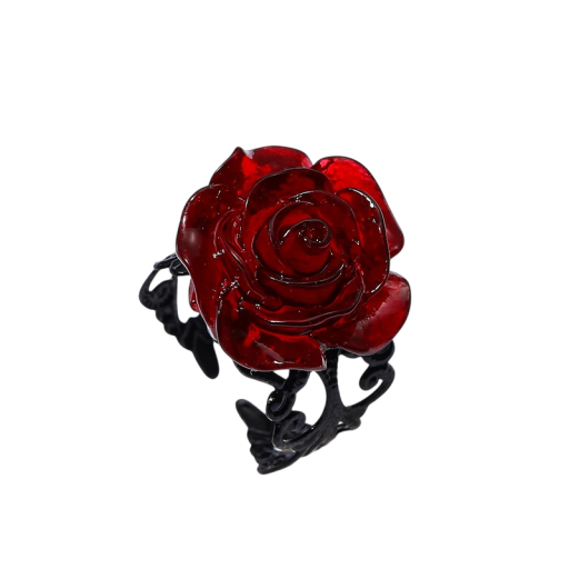 Anello da donna di dimensione regolabile Anello decorativo Rosa rossa intensa Gioiello gotico creativo per donne stile goth alternativo