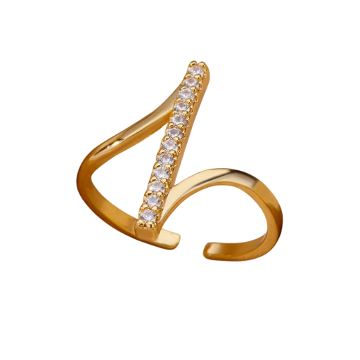 Anillo abierto ajustable para mujer Estilo abstracto Piedras de circonio Color dorado Acero inoxidable Joyería elegante para uso diario