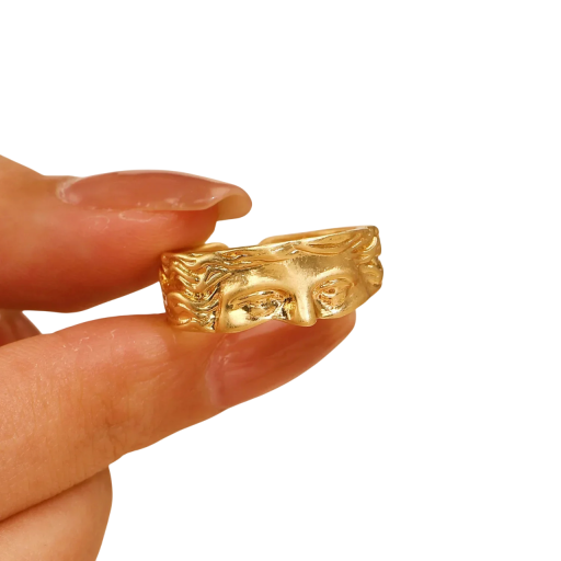 Anillo abierto de mujer Relieve de los ojos de la diosa Venus Aleación de cobre Color dorado/plata Tamaño ajustable Joyería artística minimalista
