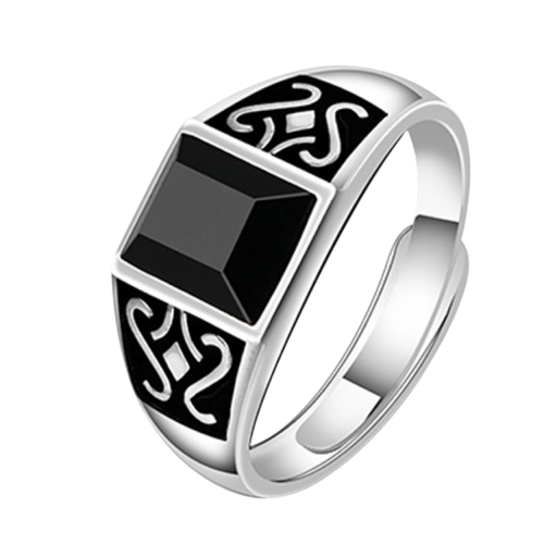 Anillo de ónice para hombre con diseño de dragón Tamaño ajustable Material hipoalergénico Para piel sensible