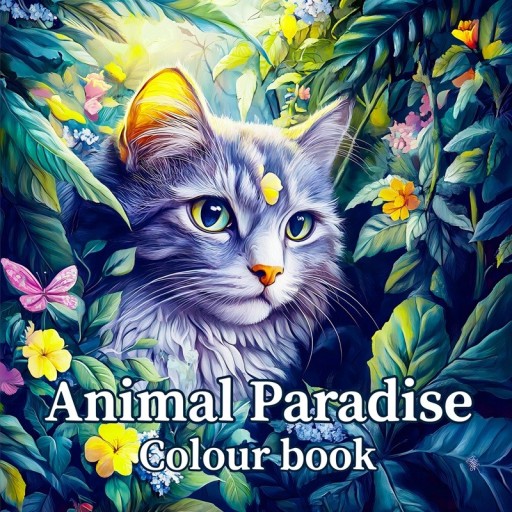 Animal Paradise Colouring Book Spiral Binding 20 × 20 cm Block with Cat and Flower Motifs for Soothing Colouring
