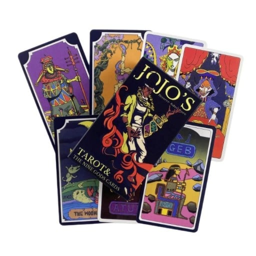Anime tarotkárty 84 db JoJo Bizarre Adventure jövendőmondó pakli 10,5 x 6,2 cm színes illusztrációk angol verzió a jósláshoz