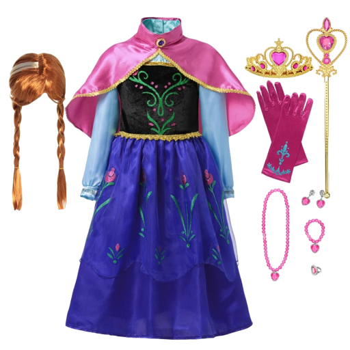 Anna från Frozen kostym med tillbehör Kostym för tjejer Cosplay Anna från Frozen Carnival kostym Halloween mask Tjejklänning Anna från Frozen