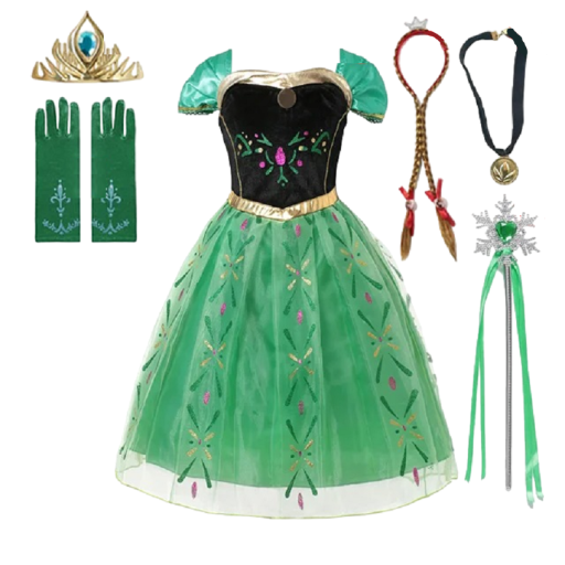 Anna z ľadového kráľovstva kostým s doplnkami Kostým pre dievčatá Cosplay Anna ľadové kráľovstvo Karnevalový kostým Halloweenska maska Dievčenské šaty Anna z ľadového kráľovstva V283