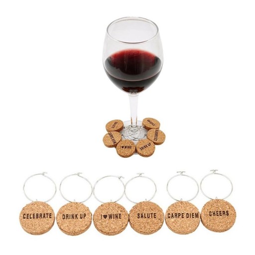 Anneaux en liège pour verre avec inscription 6 pcs