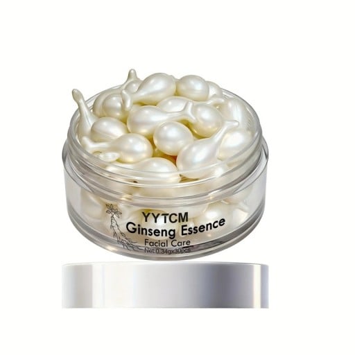 Ansigtkapsler med ginsengessens, squalan, niacinamid, vitamin E og retinol, opstrammende serum 30 stk á 0,34 g, perlemorsdråber
