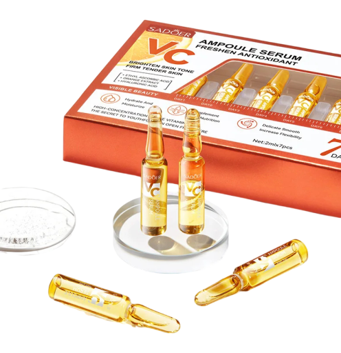 Ansigtsserum med vitamin C i ampuller 7 × 2 ml til revitalisering af huden, hydrering og oplysning af huden, let absorberbart