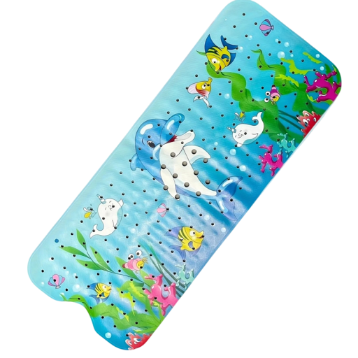 Anti-Slip Bath Mat with Dolphin and Narwhal, 40 x 100 cm, Long Mat with Suction Cups for Bathroom