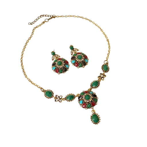 Antiker Halsketten- und Ohrring-Set aus Kupferlegierung im Boho-Orietal-Stil, Vintage Retro Schmuckset für Frauen, Leichter Schmuck