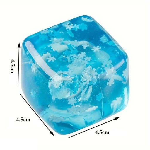 Antistress-Gelwürfel mit Schneeflocken 4,5 cm blau TPR flexible Entspannungshilfe für die Hand zum Drücken und Stressabbau