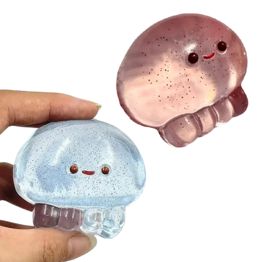 Antistress-Knetspielzeug Qualle transparent mit Glitzer weiche squishy verformbare Entspannungshelfer für die Hand