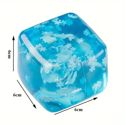 Antistress knijpbare gelblok sneeuwvlokken 6 cm blauw TPR flexibele ontspanningstool voor in de hand om te knijpen en stress te verlichten
