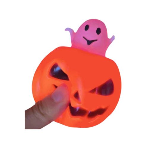 Antystresowa mała zabawka w kształcie dyni z duchem i światłem, ok. 6 cm, pomarańczowo-fioletowa, relaksacyjna zabawka do ręki, dekoracja Halloween