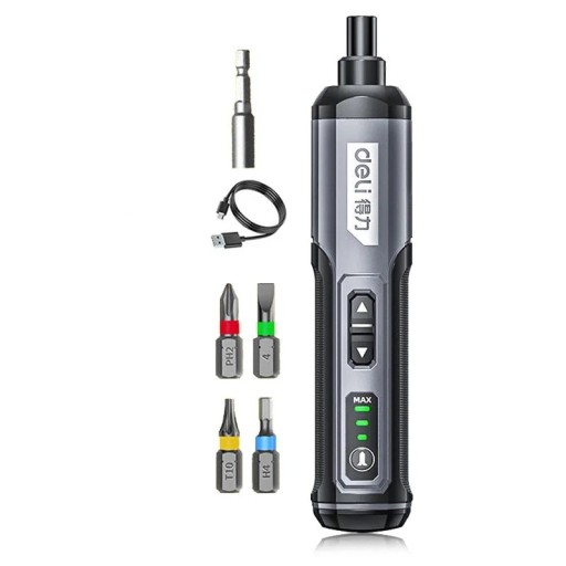 Aparafusadora eléctrica com carregamento USB Conjunto profissional com indicação LED Interruptor de velocidade e bits incluindo barra de extensão
