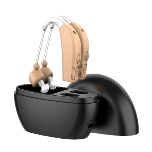Aparatură auditivă digitală Amplificator de sunet portabil Aparatură auditivă fără fir cu carcasă neagră și vârfuri de înlocuire Compact