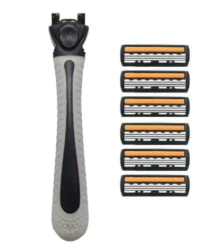 Aparelho de barbear manual masculino com seis cabeçotes substituíveis Lâmina clássica com lâminas de três lâminas
