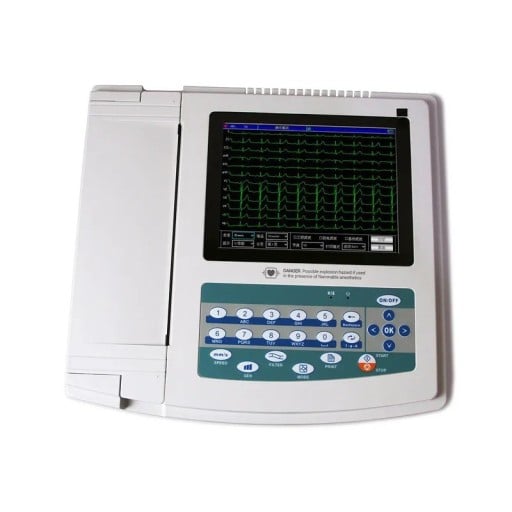 Aparelho EKG CONTEC 12 canais eletrocardiograma 12 derivações Ecrã táctil e software para PC Impressora térmica Branca Para clínica e consultório