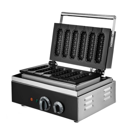 Aparelho elétrico para fazer corn dog com regulação de temperatura e tempo 6 pcs 1500 W Fabricante de corn dogs Duas placas de aquecimento com superfície antiaderente 38,5 x 37 x 10 cm