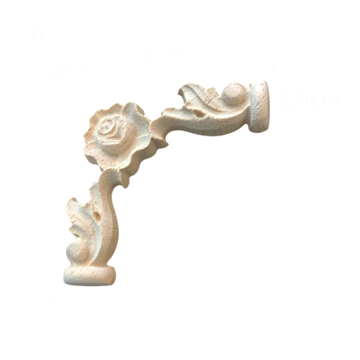 Aplicație de mobilier colțară din lemn sculptată cu motiv de trandafir 6 × 6 cm lemn masiv decor natural deschis pentru colțurile mobilierului