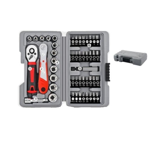 Apollo 48-delige ratel- en bitset 1/4" (6,35 mm) met snelle bevestiging chroom-vanadium staal grijs-rood voor autoreparaties