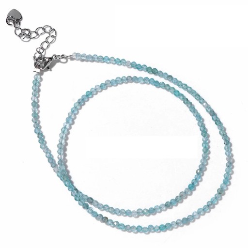 Apophyllite Necklace 2 mm Beads Length 40 cm Adjustable Light Blue Chain in Silver Colour Zinc Alloy For Women and Men