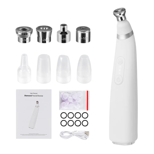 Apparat til diamantmikrodermabrasion og akneabsorption 4 diamant- og 4 plastikhoveder USB-C opladning Hjemmeskønhedspleje
