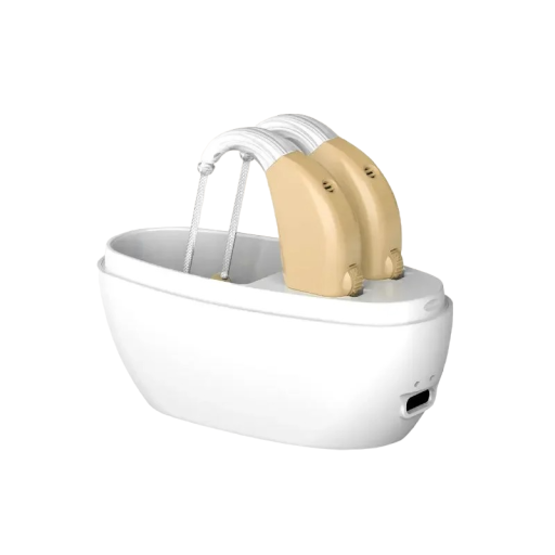 Appareil auditif numérique Amplificateur de son portable Appareil auditif sans fil avec coque blanche et embouts de rechange Compact