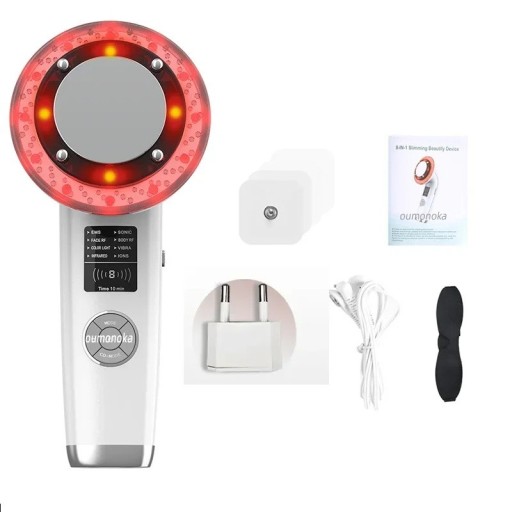 Appareil Multifonction 8 en 1 HIFU pour le Visage et le Corps Lifting du Visage Thérapie EMS Lumière Rouge et Bleue Massage Vibrant Nettoyage Profond de la Peau Écran LCD