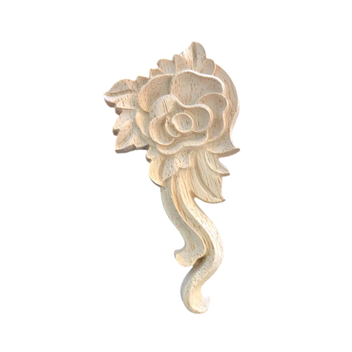 Application d'angle en bois sculpté rose 10,5 × 5 cm bois massif décoration naturelle claire pour meubles coins de placards et façades