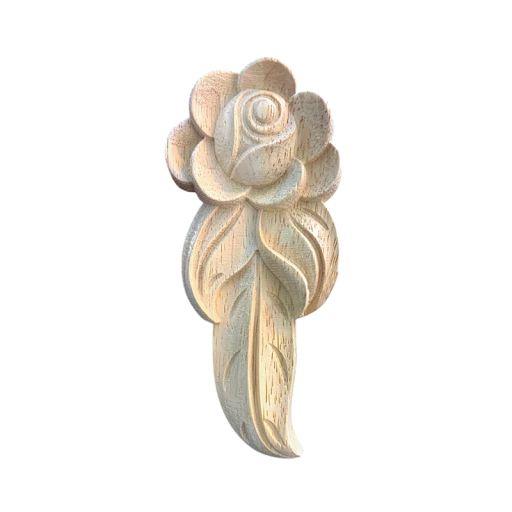 Application de meuble en bois sculpté rose 5,5 × 13,5 cm bois massif naturel décoration légère pour les façades de meubles et armoires
