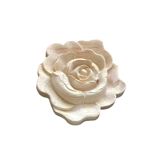 Application en bois sculptée rose 7 × 7 cm bois massif décoration naturelle claire pour meubles façades de tiroirs et armoires
