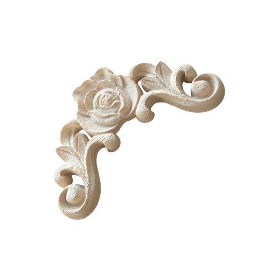 Applicazione angolare in legno intagliata a forma di rosa 7 × 7 cm legno massello decorazione naturale chiara per angoli di mobili