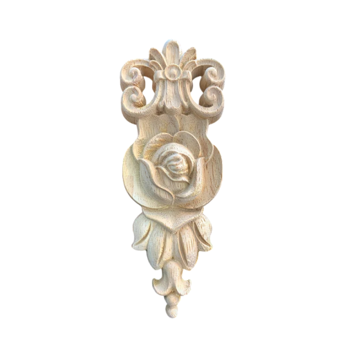 Applicazione in legno intagliata a forma di rosa con ornamento 13,5 × 5 cm legno massello decorazione naturale chiara per mobili ante