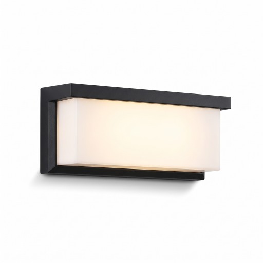 Applique murale extérieure LED 25 W Protection IP65 Design allongé en largeur Diffuseur blanc dans un cadre sombre Blanc chaud 3000 K Pour façade et terrasse