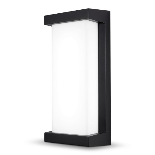 Applique murale extérieure LED 25 W Protection IP65 Forme rectangulaire Diffuseur blanc dans un cadre noir Lumière blanche froide 6000 K Pour façade terrasse et entrée