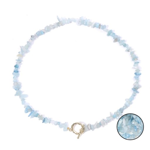Aquamarine Necklace Length 45 cm Adjustable Light Blue Stones Chain in Gold Colour Ring Clasp Zinc Alloy For Women