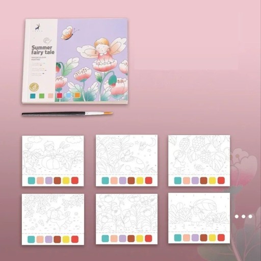 Aquarellmalbuch Sommer Märchen 20 Blätter 13x15 cm papierne rosa-lila kreative Buch mit Pinsel zum Malen