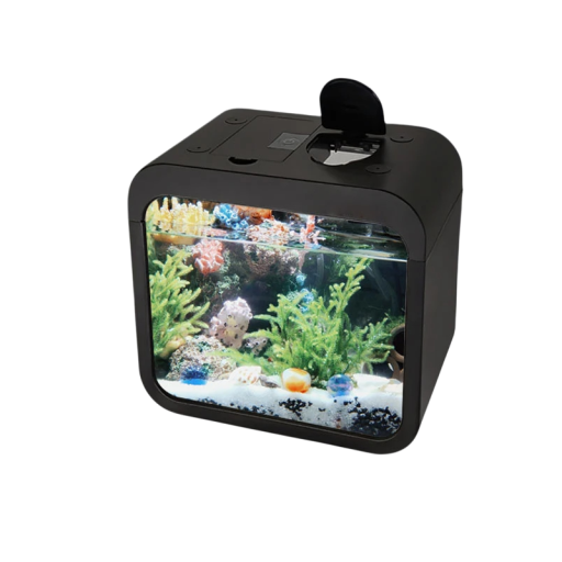 Aquário com iluminação LED 13 x 8 x 13 cm Pequeno aquário para peixes Aquário decorativo com iluminação LED colorida Mini aquário para casa