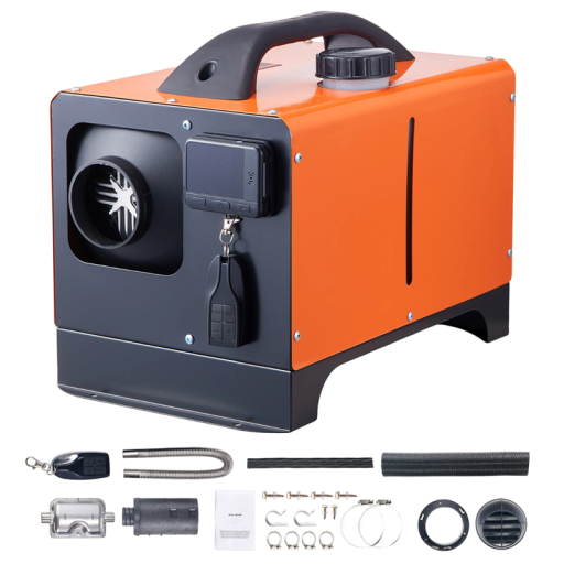 Aquecedor de ar a gasóleo 8KW 12V com display LCD e controlo remoto para automóvel 40x31x25 cm conjunto com silenciador e tubo de escape