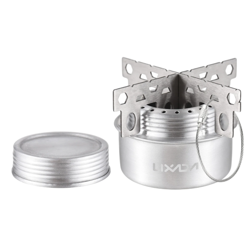 Aragaz cu alcool din aliaj de aluminiu cu capac și suport transversal, aragaz portabil pentru camping, drumeții, gătit în aer liber, 7,1 x 4,3 cm