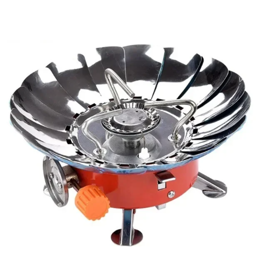 Aragaz portabil rezistent la vânt, 21 x 21 x 10,5 cm, pliabil, din oțel inoxidabil și aluminiu, pentru camping și drumeții în aer liber