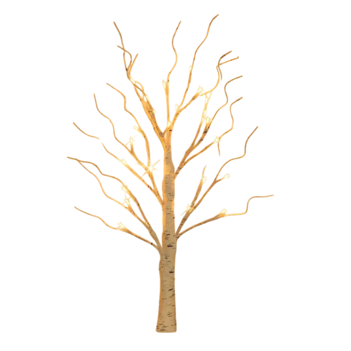 Arbre lumineux en bouleau 60 cm 24 LED sur piles Arbre décoratif d'intérieur Lumière moderne naturelle pour table et étagère